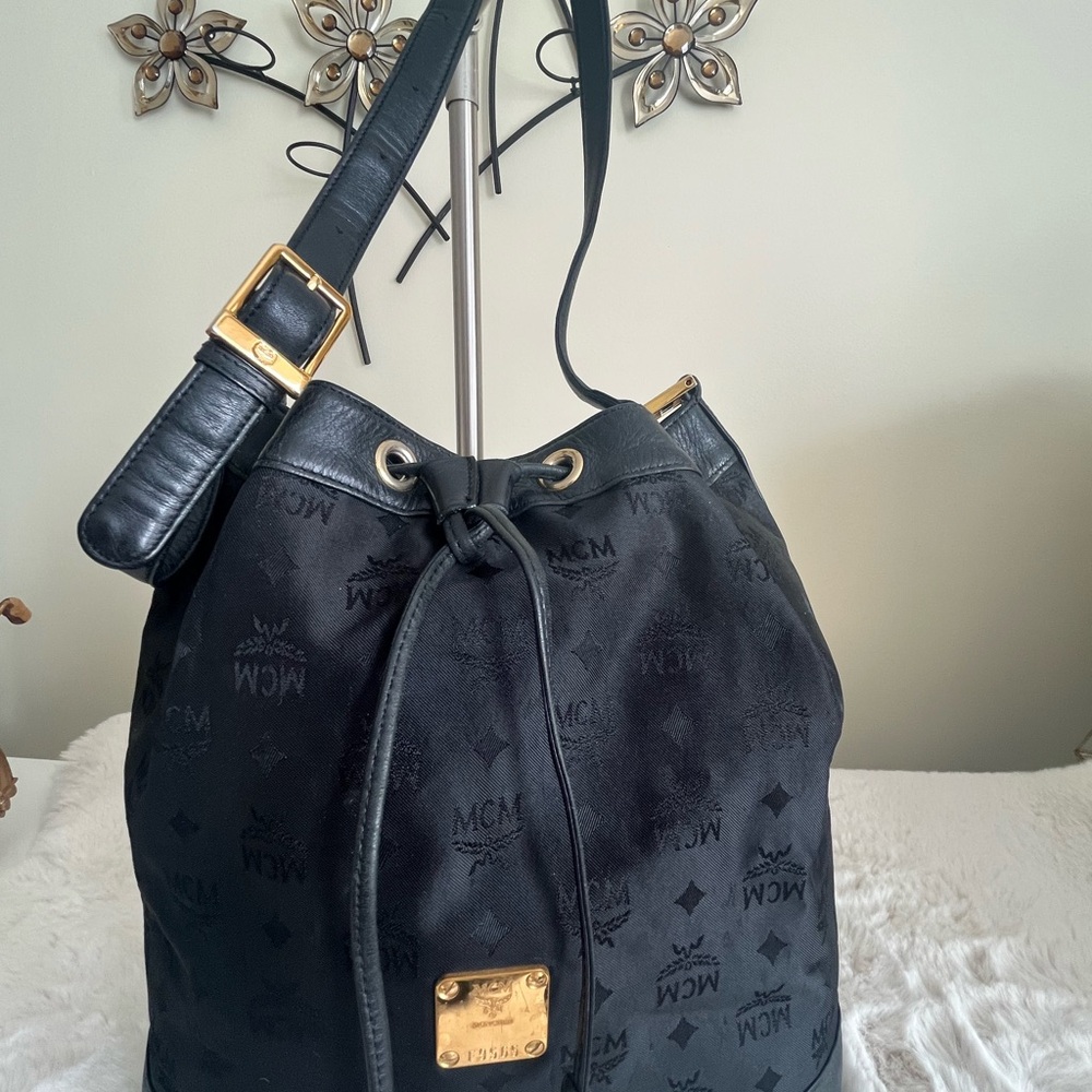 MCM Black Hobo Bag with Gold Accents